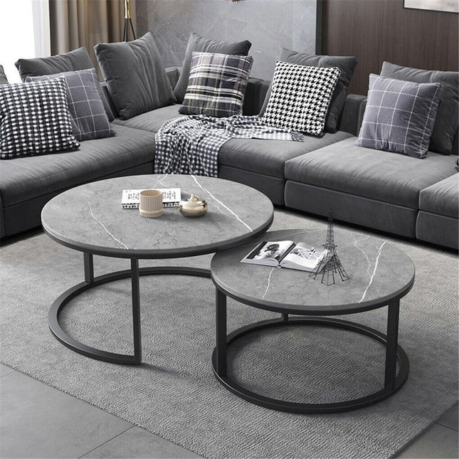 Set of 2 Grey Marble Nesting Coffee Tables 60/80cm