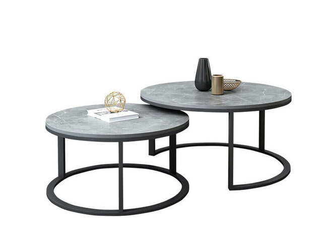 Set of 2 Grey Marble Nesting Coffee Tables 60/80cm