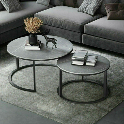 Set of 2 Grey Marble Nesting Coffee Tables 60/80cm