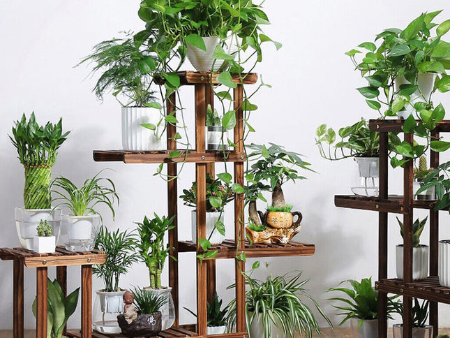 5-Tier Wooden Plant Stand Flower Display Shelf Indoor Outdoor Garden