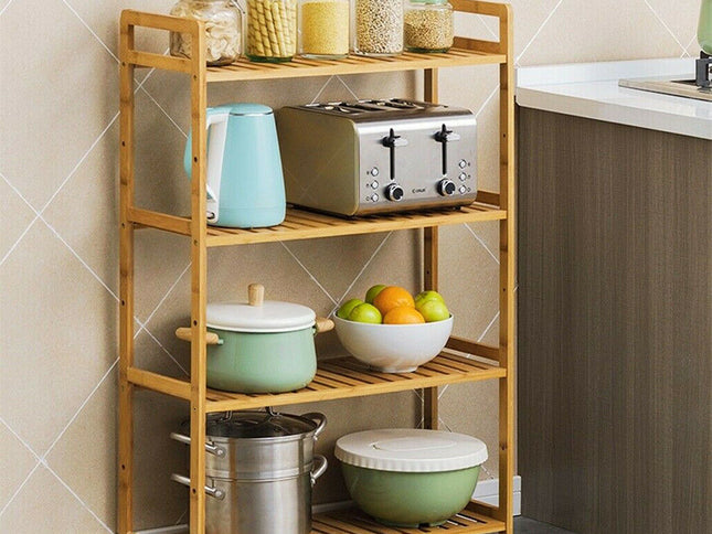 Bamboo 4 Tier Shelving Unit Kitchen Bedroom Bookshelf