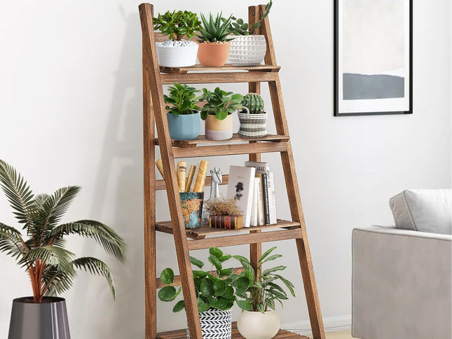 Rustic Wood 4 Tier Plant Stand Bookshelf 38CM Corner Shelf