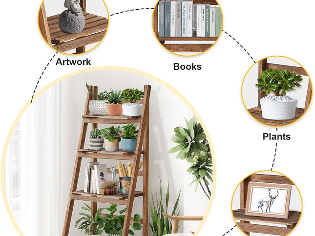 Rustic Wood 4 Tier Plant Stand Bookshelf 38CM Corner Shelf