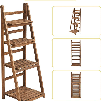 Rustic Wood 4 Tier Plant Stand Bookshelf 38CM Corner Shelf