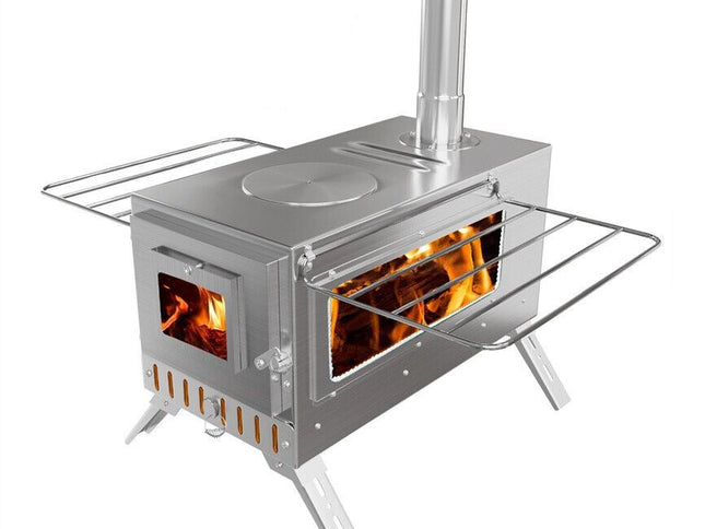 Stainless Steel Wood Burning Stove 1 Burner Camping BBQ with Chimney