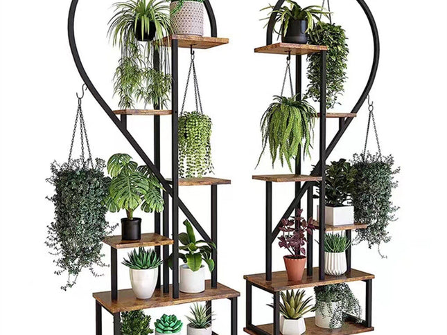 6 Tier Corner Plant Stand Metal & MDF Ladder Shelf Rack