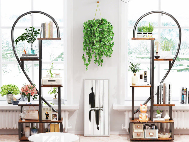 6 Tier Corner Plant Stand Metal & MDF Ladder Shelf Rack