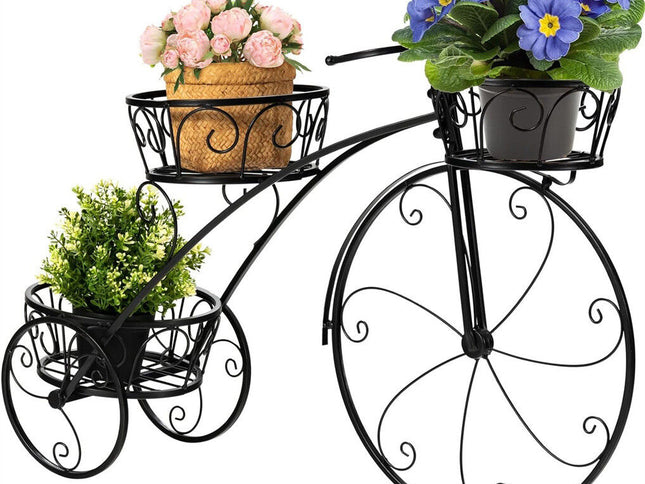 Iron Tricycle Plant Stand Pot Holder Black Solid Pattern
