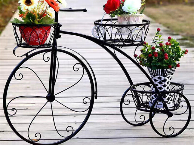 Iron Tricycle Plant Stand Pot Holder Black Solid Pattern
