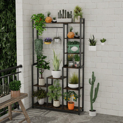 Plant Stand Shelf Rack with Hanging Rod Indoor Outdoor Display