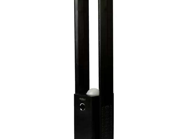 Black Bladeless Fan with Air Purifier, Oscillating, LED Display, Remote Control, 12 Speeds, 3 Modes