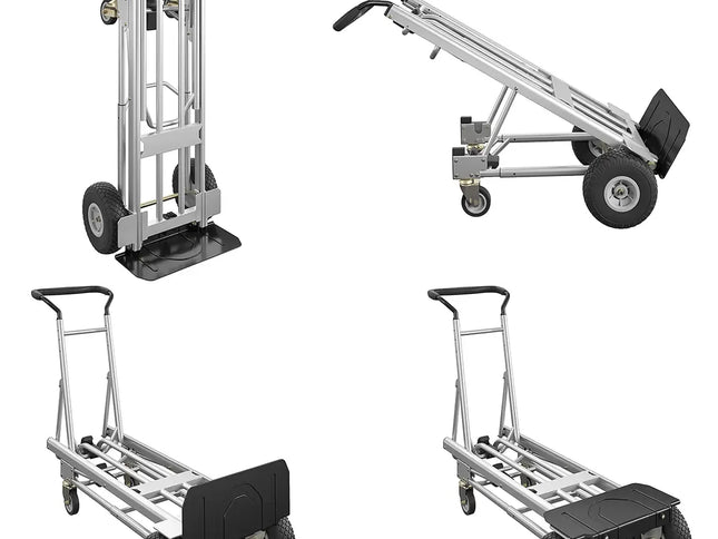 Black 4 In 1 Folding Toe Plate Hand Truck for Heavy Loads, Aluminium and Steel Hybrid