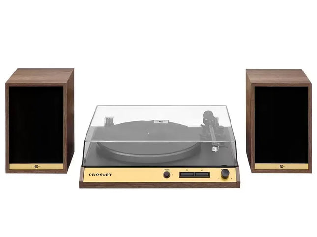 Vinyl Record Shelf Turntable with Speakers, Walnut Finish