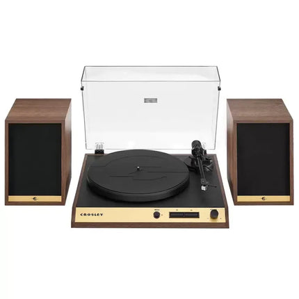 Vinyl Record Shelf Turntable with Speakers, Walnut Finish