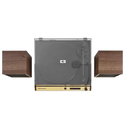 Vinyl Record Shelf Turntable with Speakers, Walnut Finish