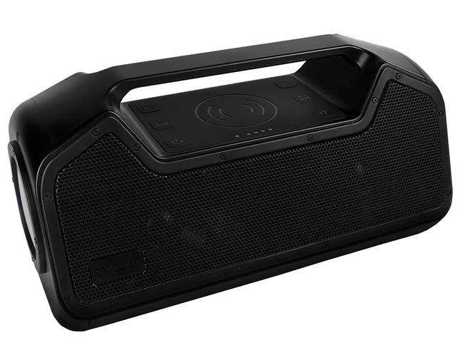 Portable Bluetooth Speaker Black with 40W Output, IP67 Waterproof, Wireless Charging, and 15,600mAh Battery