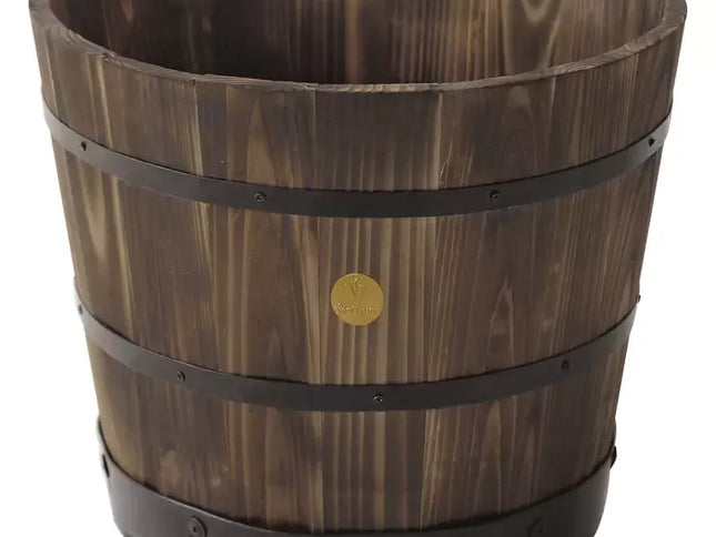 Burnt Oak 37cm Wooden Barrel Planter 6 Pack - Durable Composite for Flowering Plants