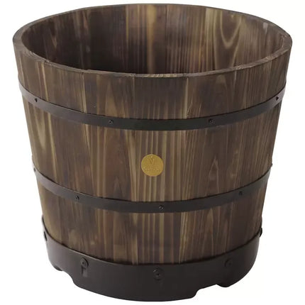 Burnt Oak 55cm Wooden Barrel Planter 6 Pack - Durable Composite for Plants