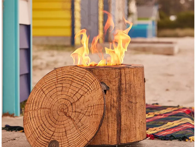 Wood Grain Eco Fuego Wood Fire Pit with 8 Hour Candle - No Smoke, 90% Less CO2
