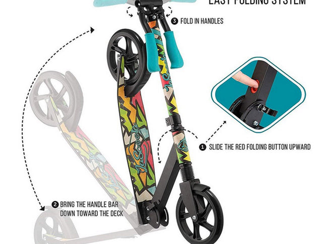 Lascoota Pulse Kick Push Commuter Scooter Teen Adult Graphic Black