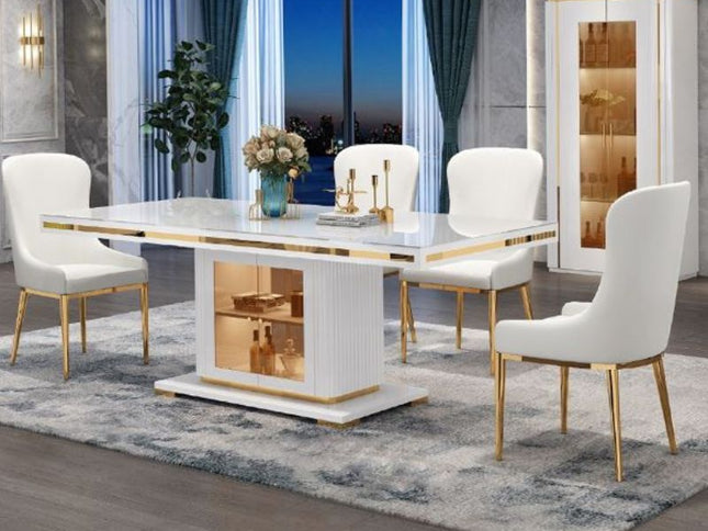 Asta Luxury Tempered Glass Top High Gloss Dining Table with Storage Cabinet