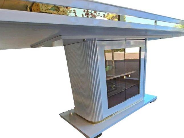 Asta Luxury Tempered Glass Top High Gloss Dining Table with Storage Cabinet