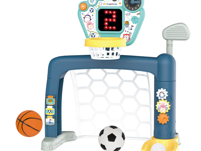 Sports World 3-in-1 Adjustable Indoor basketball, Soccer Goal, and Golf Set