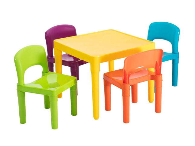 Kids Plastic 5-Piece Table & 4 Chairs Set (Multicoloured)