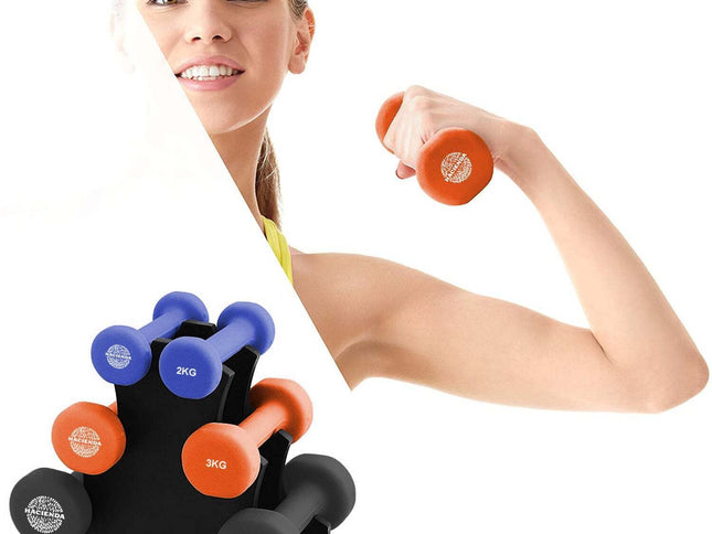 7pc 2/3/5kg 20Kg Total Weighted Dumbbell Gym Set for Exercise w/Rack