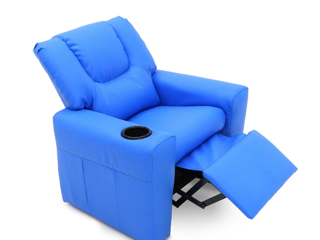 Kids Light Blue Recliner Chair w/ Footrest & Cup Holder