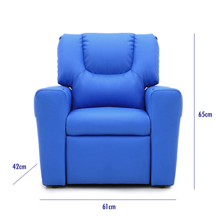 Kids Light Blue Recliner Chair w/ Footrest & Cup Holder