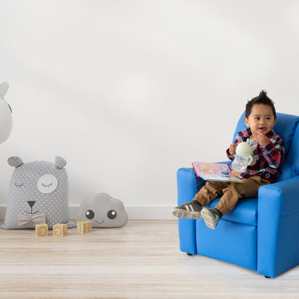 Kids Light Blue Recliner Chair w/ Footrest & Cup Holder