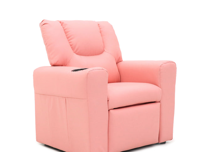 Kids Pink Recliner Chair w/ Footrest & Cup Holder