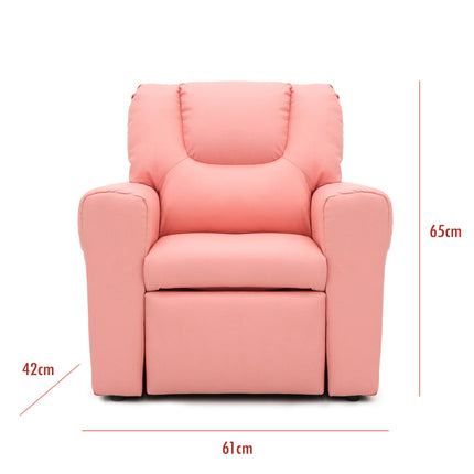 Kids Pink Recliner Chair w/ Footrest & Cup Holder