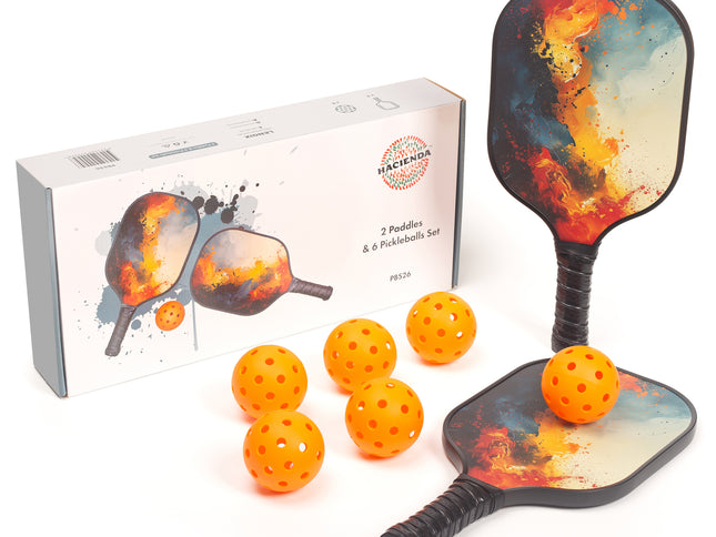 Pickleball Set with 6 Aerodynamic Balls and 2 Fiberglass Paddles