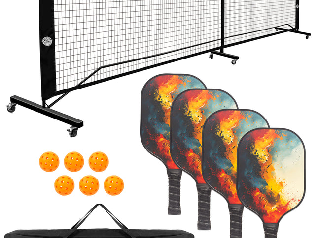 Pickleball Set with 4 Fiberglass Paddles, 6 Balls, Net, and Carry Bag