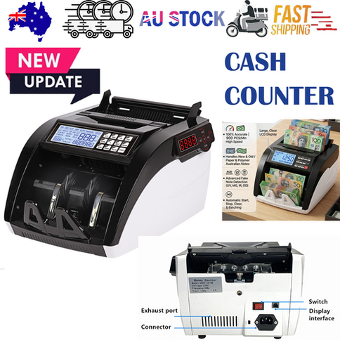Australian Note Bill Money Cash Counter Machine with Value Count 4" LED Display