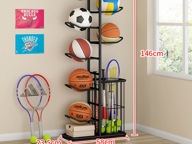 Basketball Soccer Storage Rack Sport Ball Organizer Ball Holder Display Stand With Basket