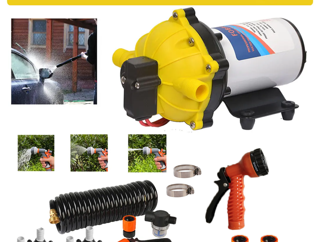 6.6GPM Washdown Pump Kit 12V Wash Pump w/ Hose Nozzle For Caravan RV Marine Boat