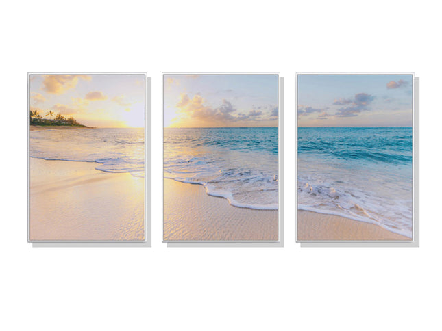 Wall Art 60cmx90cm Ocean and beach 3 Sets White Frame Canvas