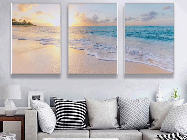 Wall Art 60cmx90cm Ocean and beach 3 Sets White Frame Canvas