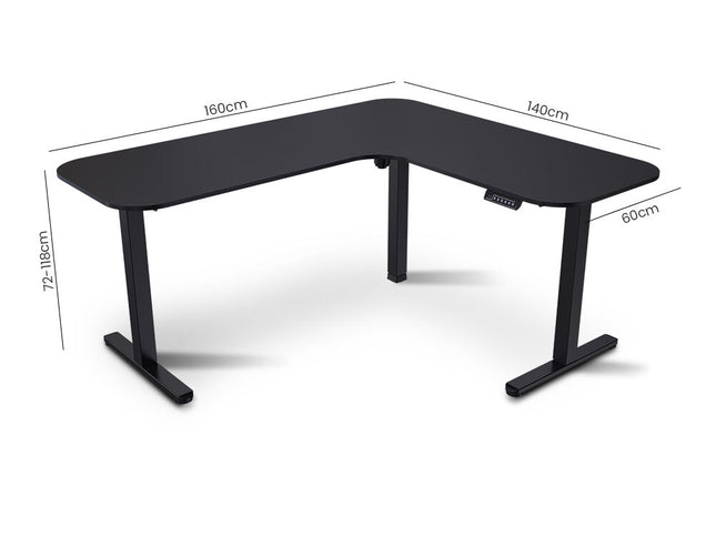 FORTIA Corner Standing Desk, 160x140cm, 72-118cm Sit to Stand Up Electric Height Adjustable, Black