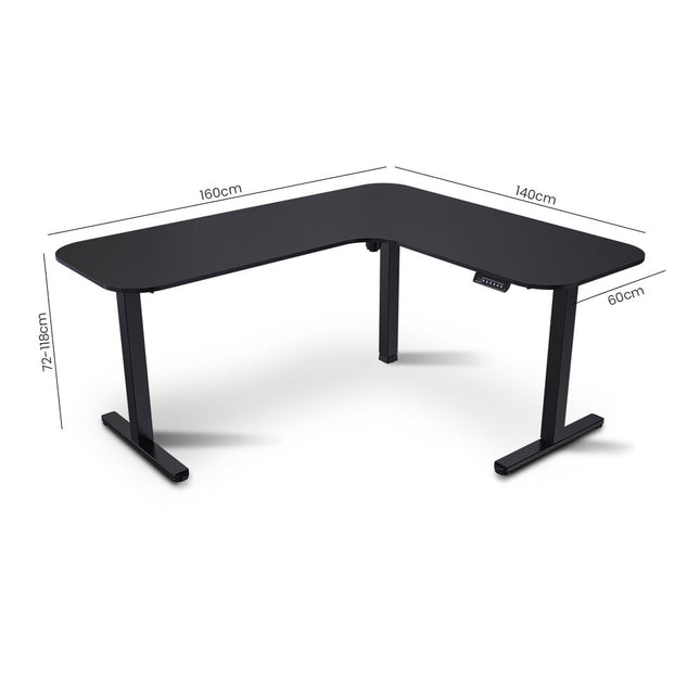 FORTIA Corner Standing Desk, 160x140cm, 72-118cm Sit to Stand Up Electric Height Adjustable, Black