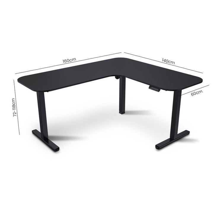 FORTIA Corner Standing Desk, 160x140cm, 72-118cm Sit to Stand Up Electric Height Adjustable, Black