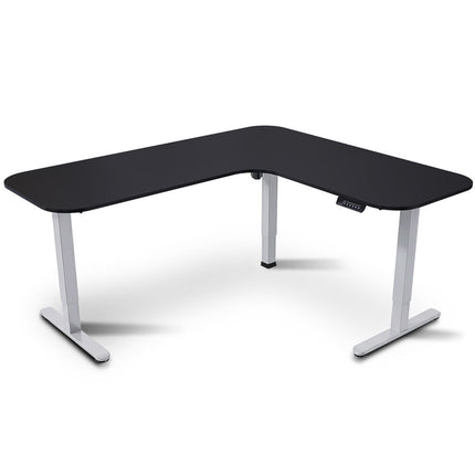 FORTIA Corner Standing Desk, 160x140cm, 72-118cm Sit to Stand Up Electric Height Adjustable, Black Desktop/Silver Frame