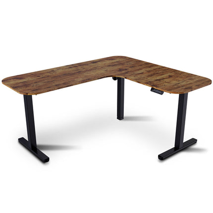 FORTIA Corner Standing Desk, 160x140cm, 72-118cm Sit to Stand Up Electric Height Adjustable, Walnut Style Desktop/Black Frame