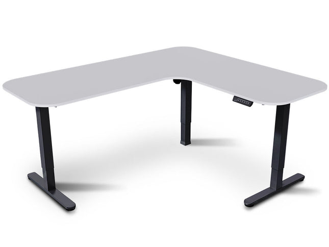 FORTIA Corner Standing Desk, 160x140cm, 72-118cm Sit to Stand Up Electric Height Adjustable, White Desktop/Black Frame