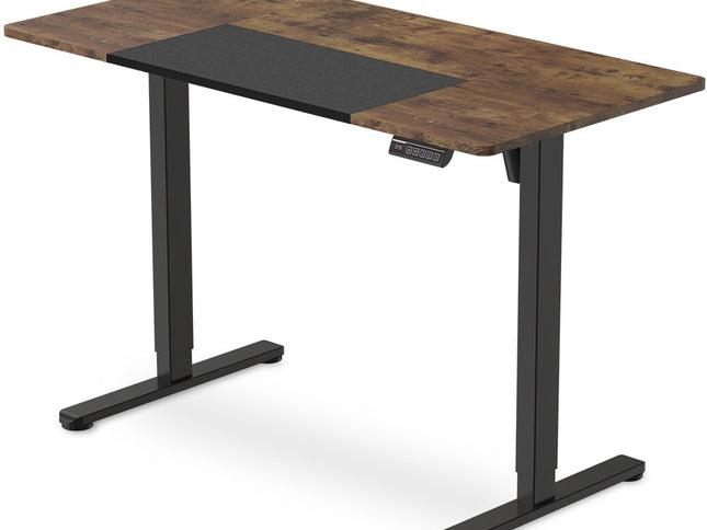 FORTIA Sit To Stand Standing Desk, 120x60cm, 72-118cm Electric Height Adjustable, Walnut Style Desktop Black Frame