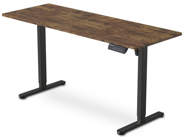 FORTIA Sit to Stand Standing Desk, 160x60cm, 72-118cm Electric Height Adjustable, Walnut Style Desktop/Black Frame