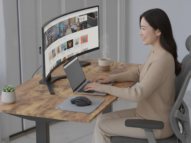 FORTIA Sit to Stand Standing Desk, 160x60cm, 72-118cm Electric Height Adjustable, Walnut Style Desktop/Black Frame